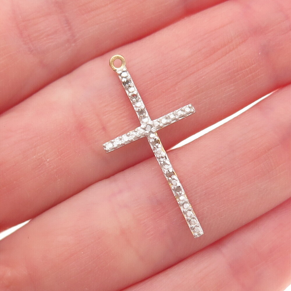 DBJ Dee Berkle Sterling Silver Gold Plated Real Round-Cut Diamond Cross Pendant